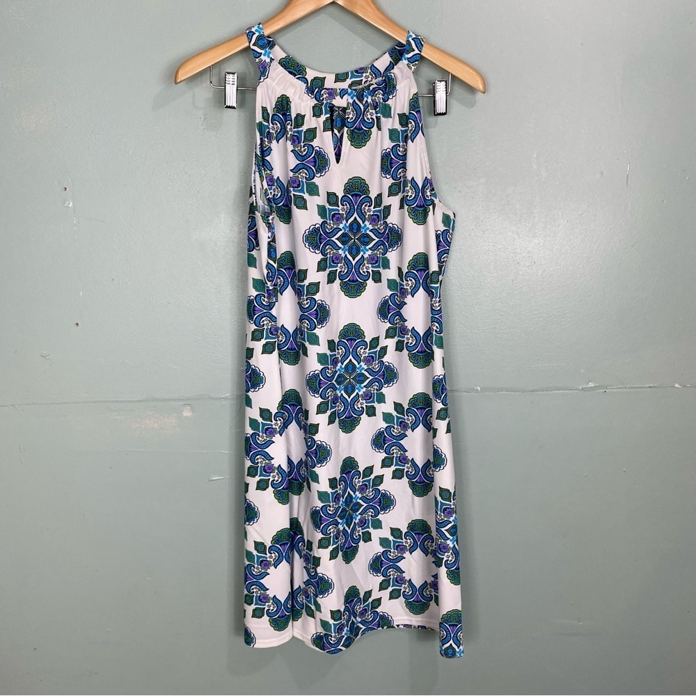 Jude Connally Medallion Print Dress Sleeveless Stretch Mini Colorful Sz L Shift
